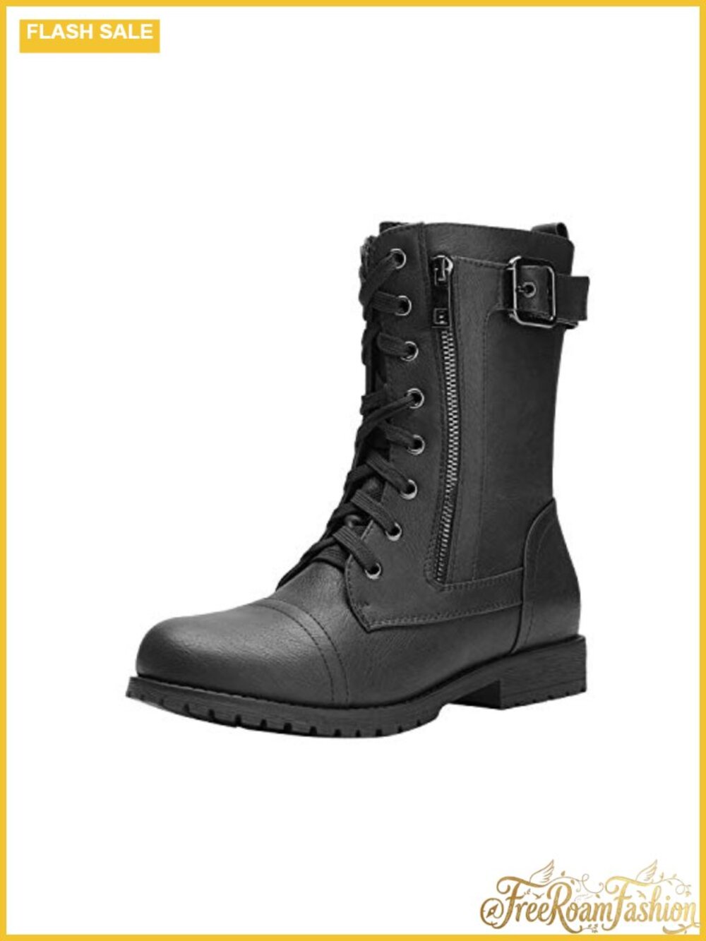 Women's Mid-Calf Combat Boots Lace Up Faux Fur Lined Side Zip